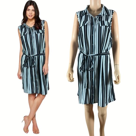 CITY CHIC Striped Sleeveless Button Front Shirt Dress Size 14 - Picture 1 of 9